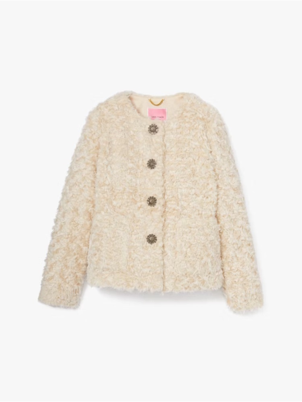 kate spade Cream Faux Fur Button-Up Womens Jacket